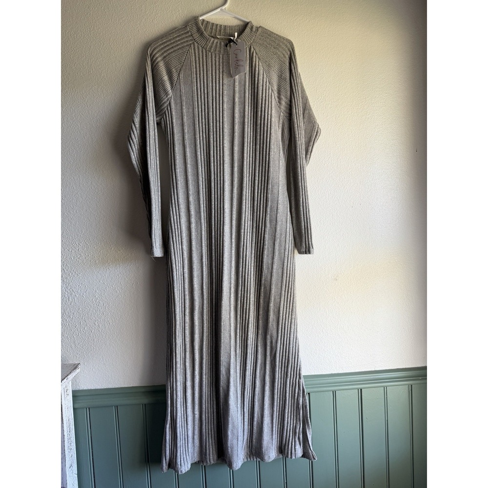 Lush Long Sleeve Sweater Dress Ribbed Knit Long Ankle Side Slits‎ Size Medium